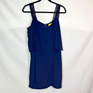 MAEVE Size 6 Tisana Anthropologie Tiered Crochet Navy Blue Mini Dress